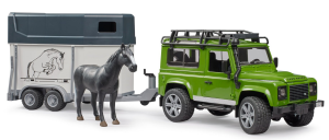LAND ROVER DEFENDER Z PRZYCZEPĄ I KONIEM BRUDER 1:16